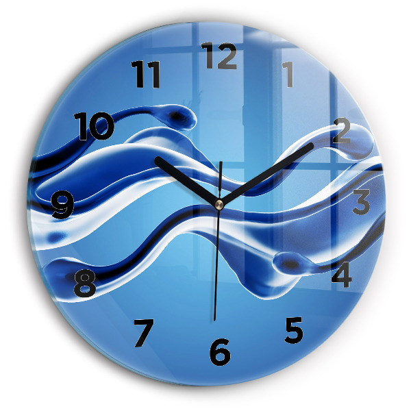 Round glass wall clock Liquid abstraction