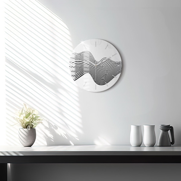 Round glass wall clock Black and white art
