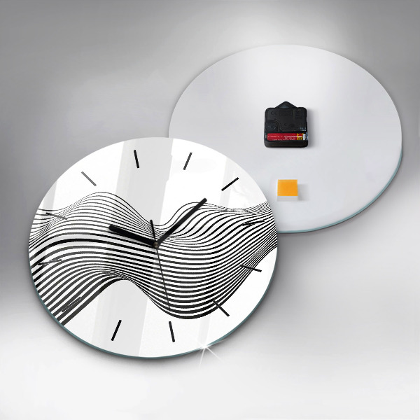 Round glass wall clock Black and white art