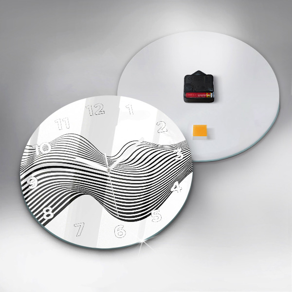 Round glass wall clock Black and white art