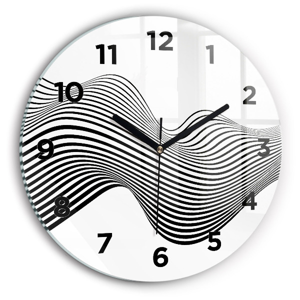 Round glass wall clock Black and white art