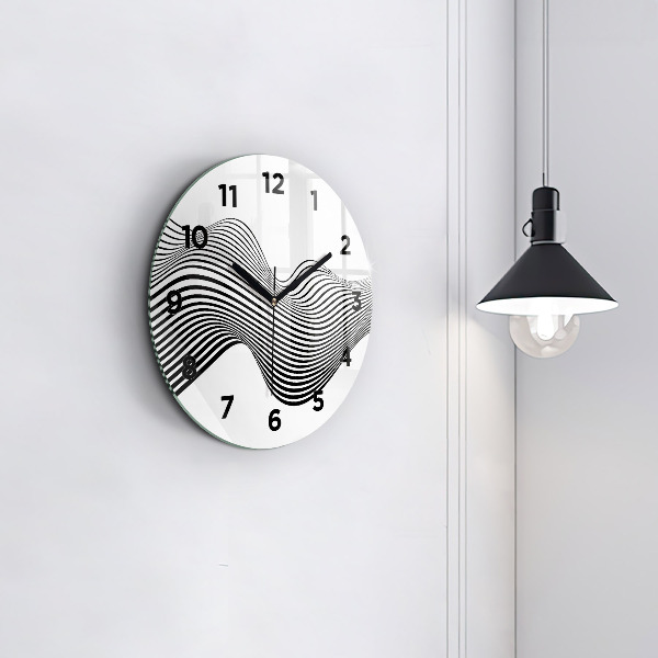 Round glass wall clock Black and white art