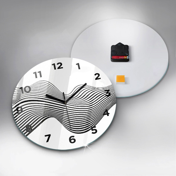 Round glass wall clock Black and white art