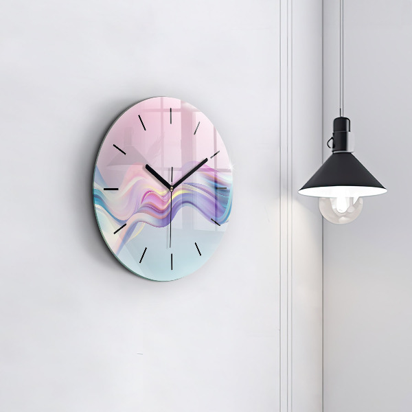 Round glass wall clock Pastel Wave Abstraction