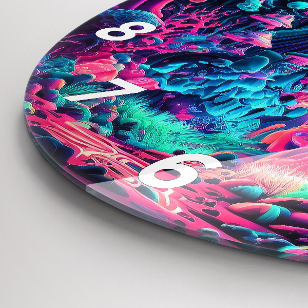 Round glass wall clock Neon mushrooms