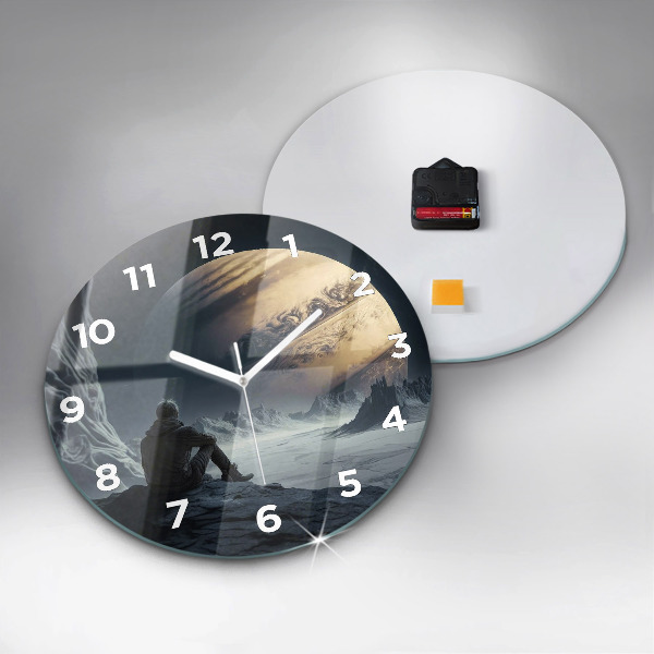 Round glass wall clock Man in front of the moon