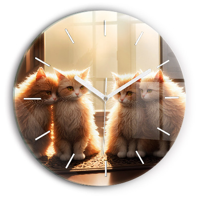 Round glass wall clock Four Kittens in the Sun