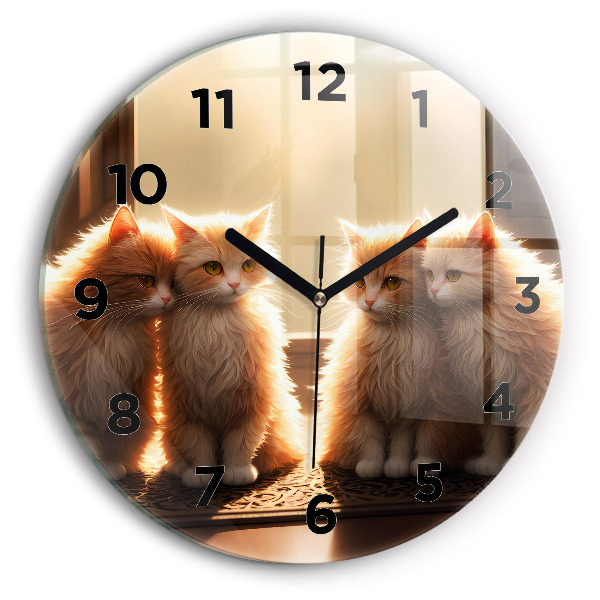 Round glass wall clock Four Kittens in the Sun