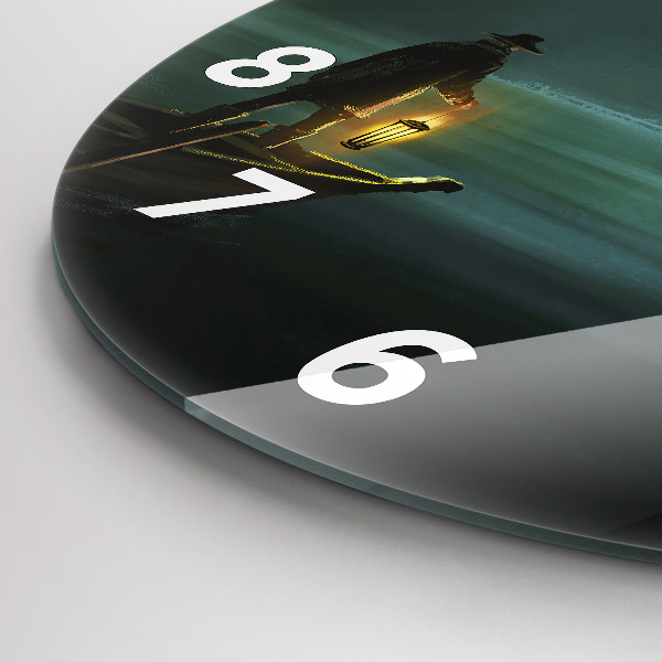 Round glass wall clock Man and Monster in the Swamp