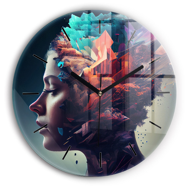 Round glass wall clock Abstract woman
