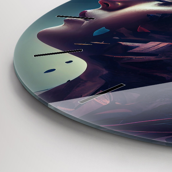 Round glass wall clock Abstract woman