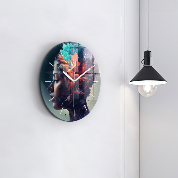 Round glass wall clock Abstract woman