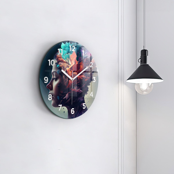 Round glass wall clock Abstract woman