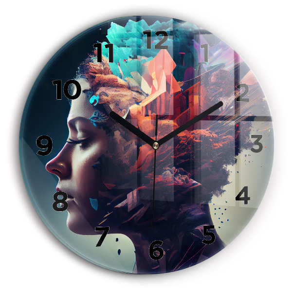 Round glass wall clock Abstract woman