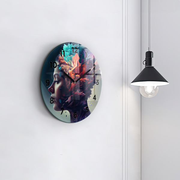 Round glass wall clock Abstract woman