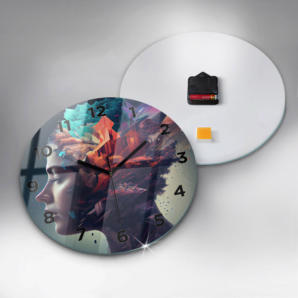 Round glass wall clock Abstract woman