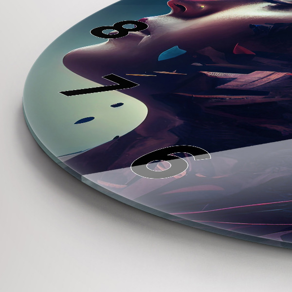 Round glass wall clock Abstract woman
