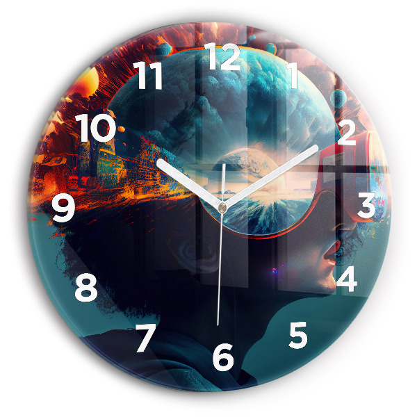 Round glass wall clock Futuristic world
