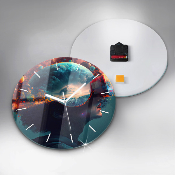 Round glass wall clock Futuristic world