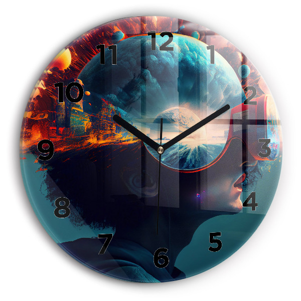 Round glass wall clock Futuristic world