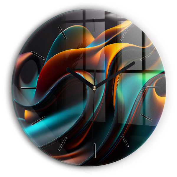 Round glass wall clock Futuristic wave