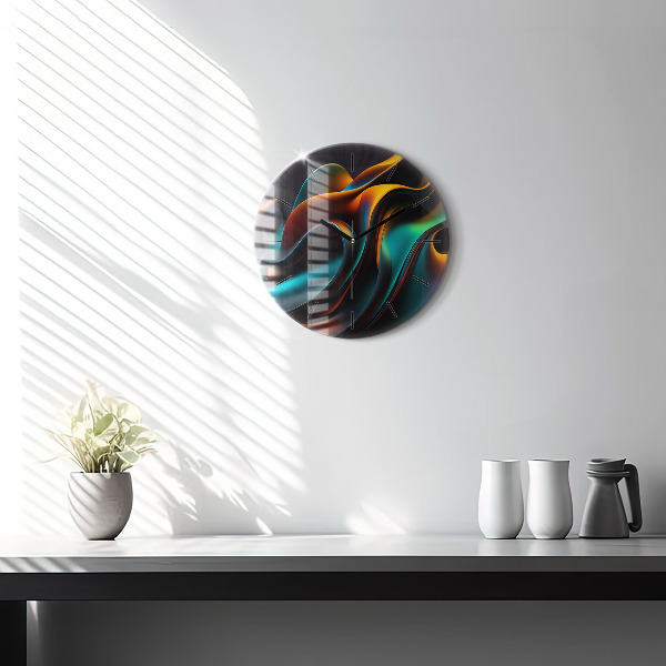 Round glass wall clock Futuristic wave
