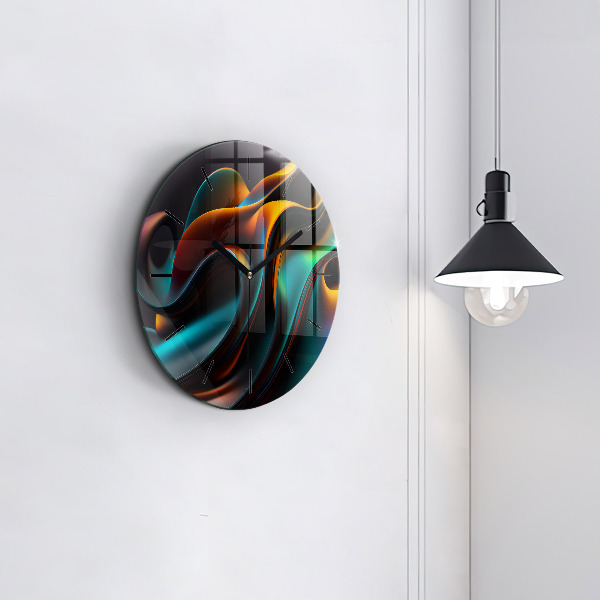 Round glass wall clock Futuristic wave
