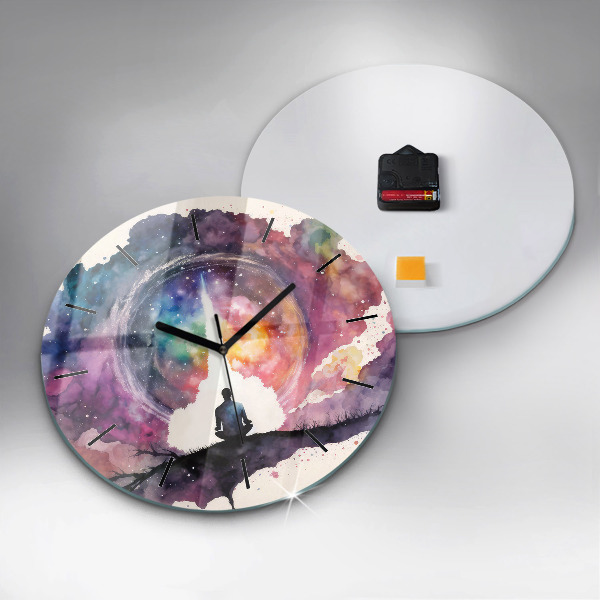 Round glass wall clock Meditation lifestyle
