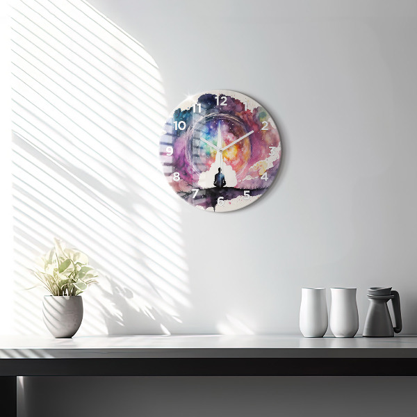 Round glass wall clock Meditation lifestyle