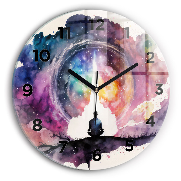 Round glass wall clock Meditation lifestyle