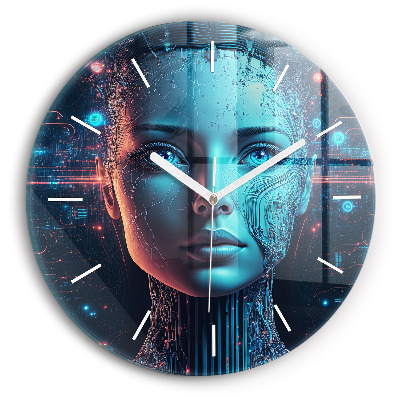 Round glass wall clock Artificial intelligence