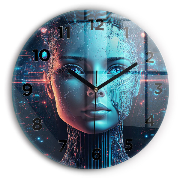 Round glass wall clock Artificial intelligence