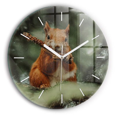 Round glass wall clock Squirrel and wild nature