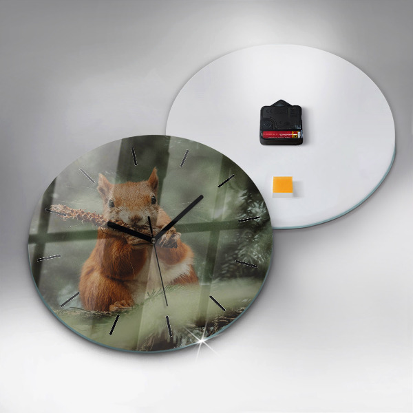 Round glass wall clock Squirrel and wild nature