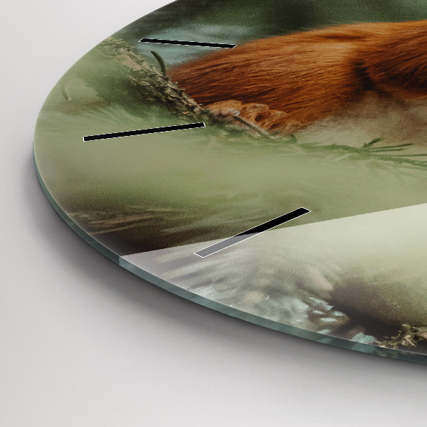 Round glass wall clock Squirrel and wild nature