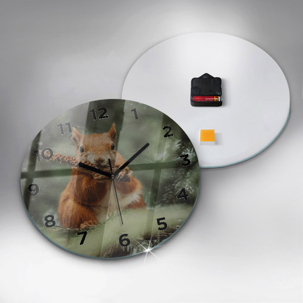 Round glass wall clock Squirrel and wild nature