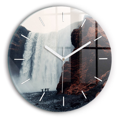 Round glass wall clock Waterfall Landscape Iceland