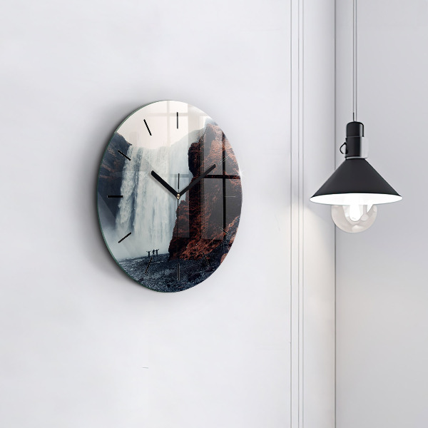 Round glass wall clock Waterfall Landscape Iceland