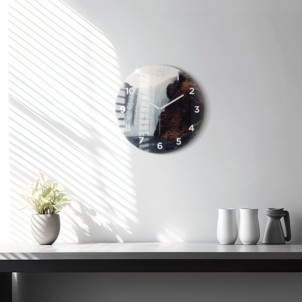 Round glass wall clock Waterfall Landscape Iceland