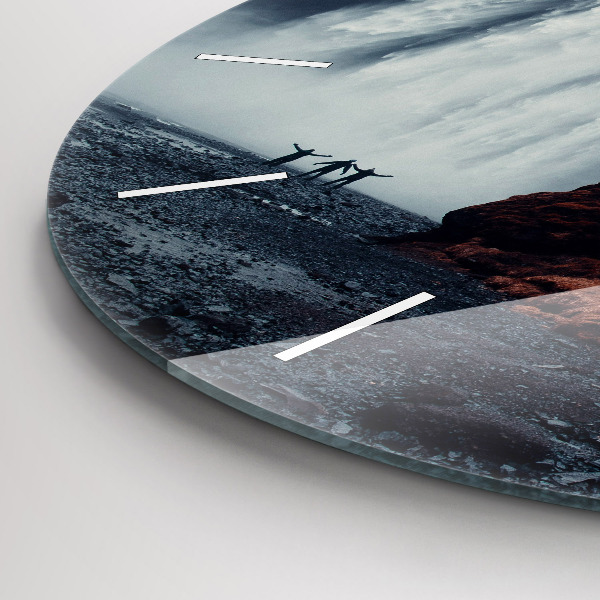 Round glass wall clock Waterfall Landscape Iceland