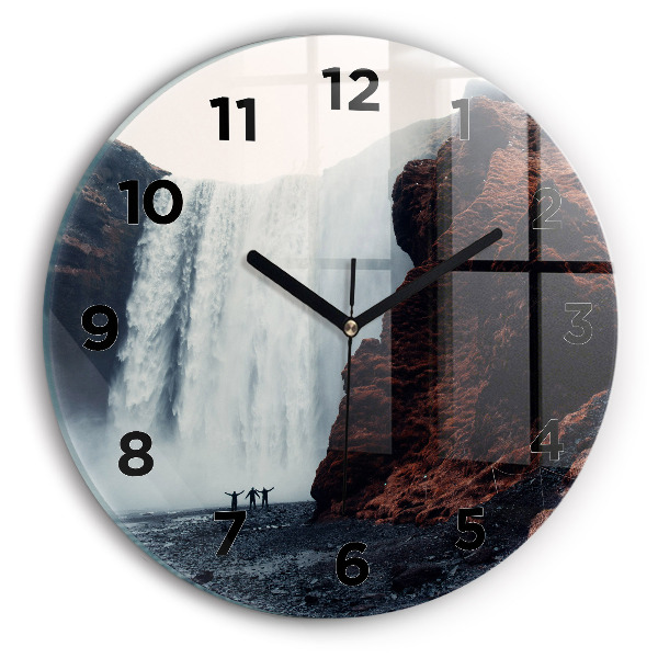 Round glass wall clock Waterfall Landscape Iceland