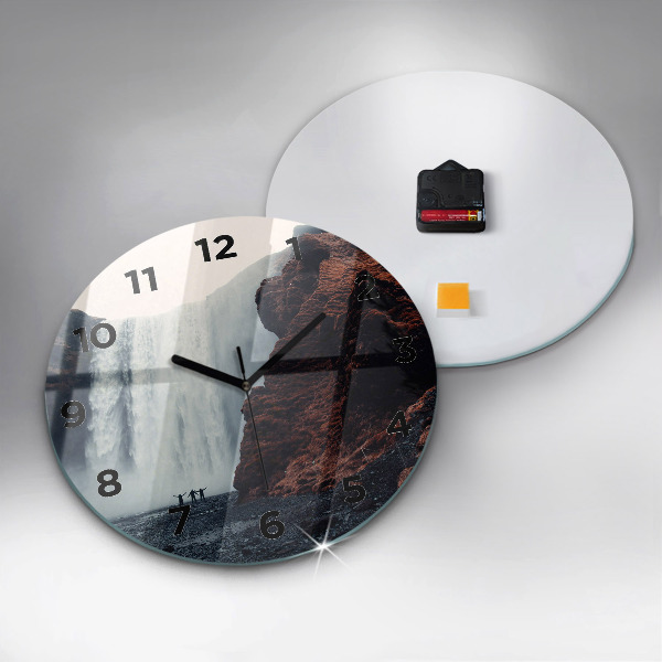 Round glass wall clock Waterfall Landscape Iceland