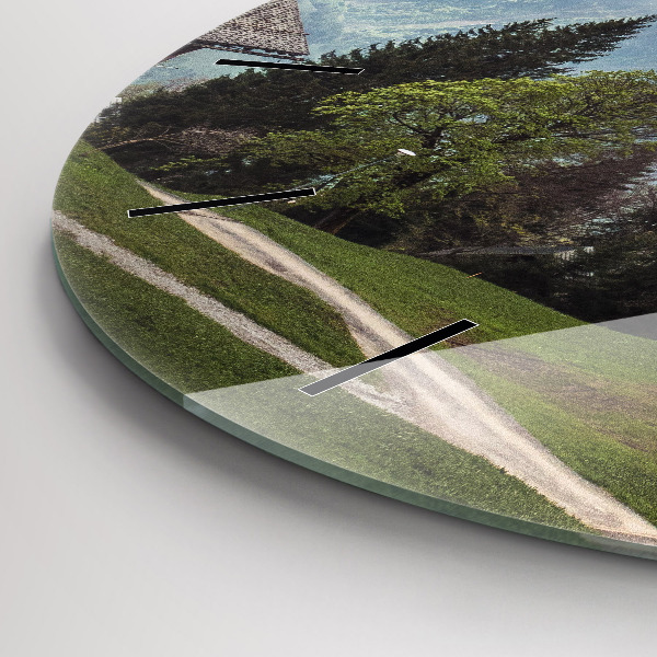Round glass wall clock Mountain view