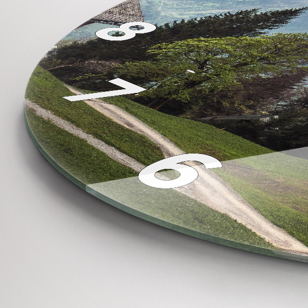 Round glass wall clock Mountain view