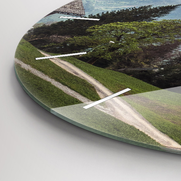 Round glass wall clock Mountain view