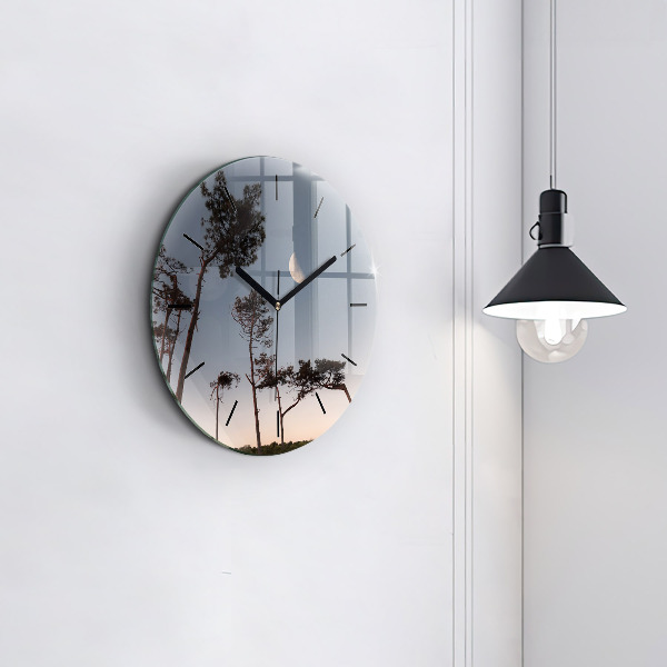 Round glass wall clock Crescent and trees