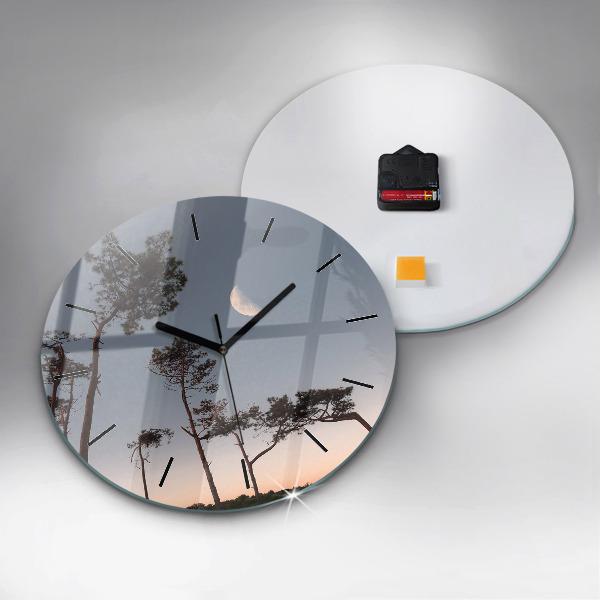 Round glass wall clock Crescent and trees