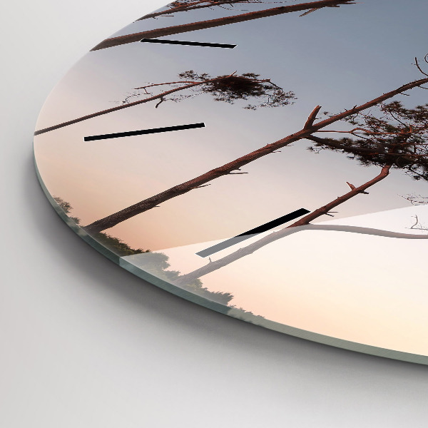 Round glass wall clock Crescent and trees