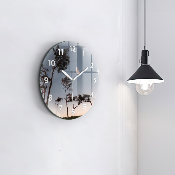 Round glass wall clock Crescent and trees