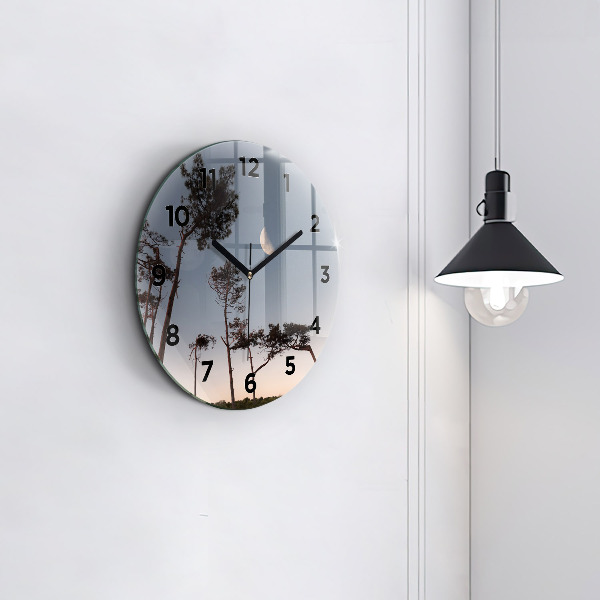 Round glass wall clock Crescent and trees